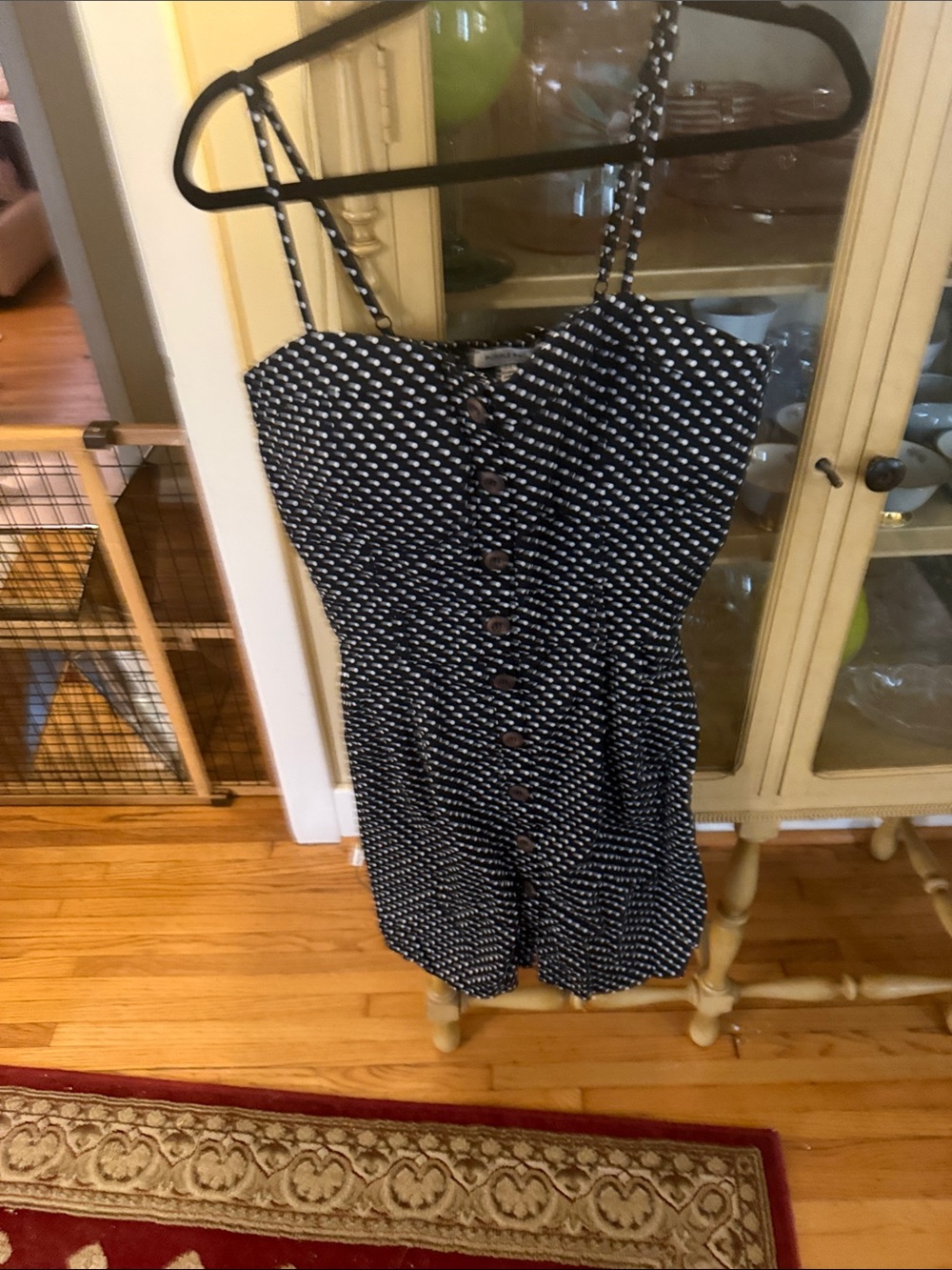 Purple Snow Navy and White Polka Dot Button-Front Mini Dress